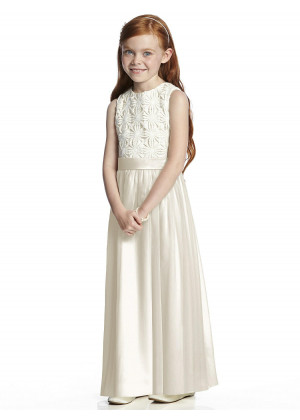 Ivory Daisy Lace Crinkle Chiffon Lovely Junior Bridesmaid Dress